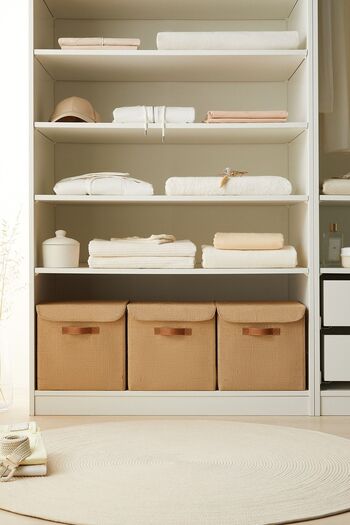 Ocean Home Textile 3 Pieces Jute Lidded In-Cabinet Laundry Toy Organizer Folding Storage Box Organizer 30x30x30