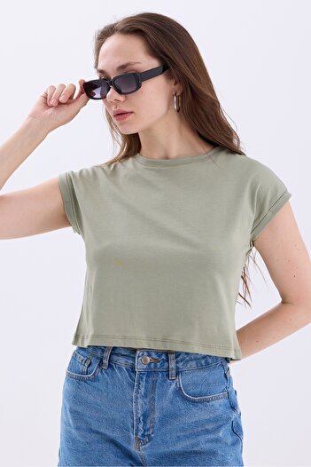 MD trend Crew Neck Bat Sleeve Women's Crop T-Shirt