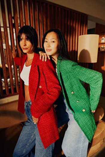 DeFacto Tweed Blazer Oversize Fit Jacket - Y6481az22wn