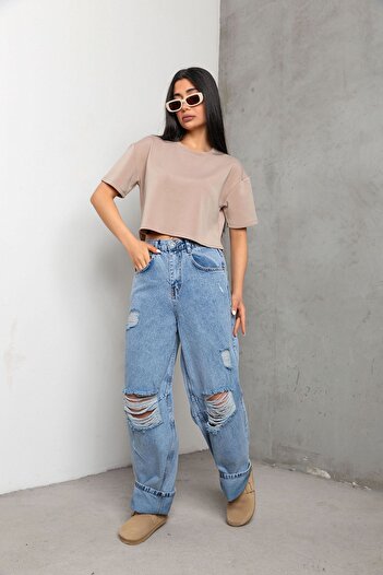 Domoda Beige Modal Crop Top - Ultra Soft Touch Women's T-Shirt @savona