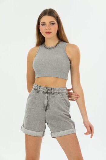 Domoda Gray Crop Top Halter Neck Camisole Knitted Ribbed Athlete Blouse