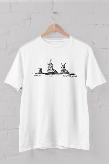 Blah Λευκό, ανδρικό μπλουζάκι Amsterdam Windmills Printed Crew Neck