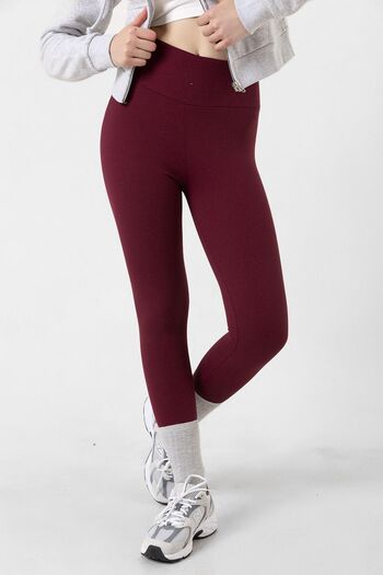 Domoda Claret Red Fleece Inside, Elastic, Raised, Ribbed, Gathering Interlock Winter Knitted Leggings @verona
