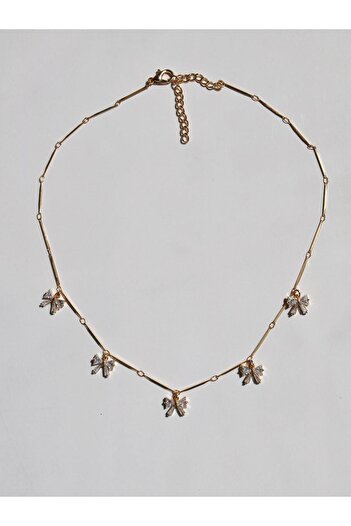 Reorah Collection Five Zircon Stone Ribbon - Bow Necklace