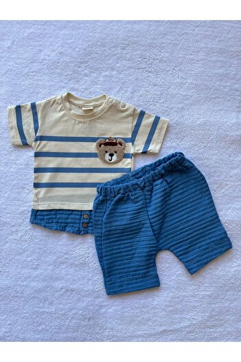 MBK GARDEN 2-Piece Summer Baby Set - Cute and Embossed Teddy Bear