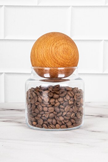 DNS HOME 3-Piece Glass Jar Set with Wooden Ball Lid Storage Container Spice Jar Pulses Set 500 ml