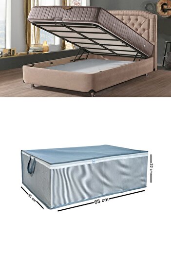 Ekici home textile 8 Adet Çizgili Baza Tipi Hurc - Baza Altı Büyük Boy Saklama hurcu 65 X 45 X 22 Cm EKİCİHOME0008-8