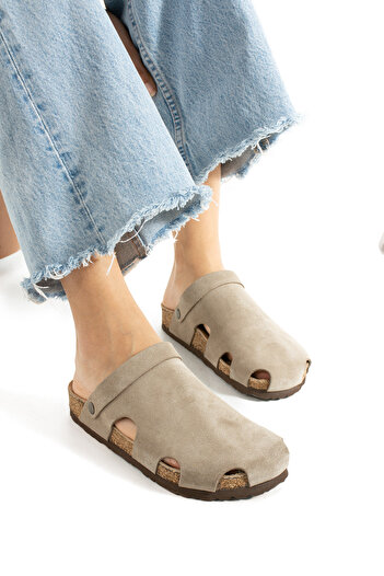 Uniqueqoop Dublin Genuine Leather Cork Sole Anatomical Unisex Slippers