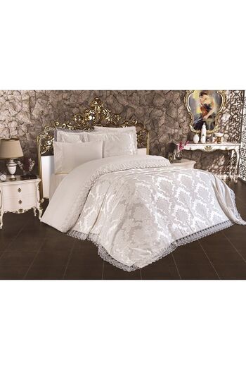Çeyiz Diyarı Set Mireasa Dantela Franceza Lalezar 7 Piese Crema 240x250 cm