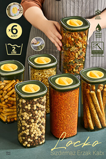 Eva Mia 6x Green Locko 2LT and Food Storage Container - Leak Proof