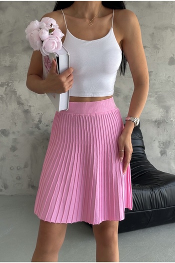 FEMELLE Pink Women's Knitwear Skirt - Standard Size, Elastic Waist, Short Pleated