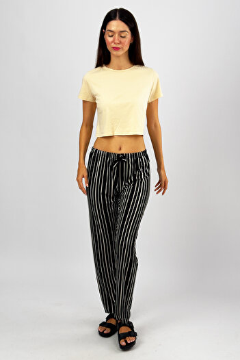 Betimoda Women's Viscose Four Seasons Soft Basic Trousers Striped Black