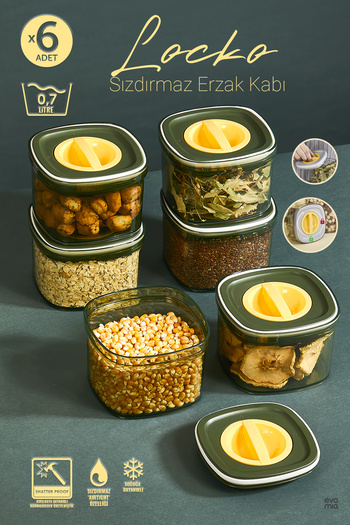 Eva Mia Green Locko 0.7LT Leak Proof Storage Container - 6x Food and Pulses Container