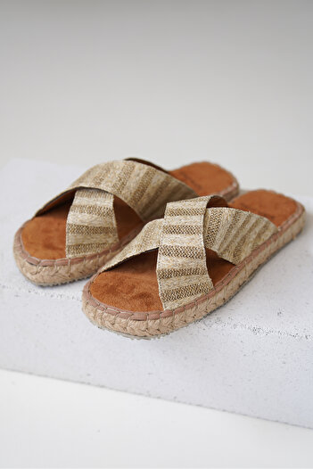 Ayakkabı Ateşi Men's Cross Beige Straw Slippers