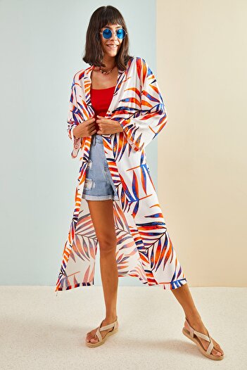 Bianco Lucci Women's Multi Patterned Belted Kimono