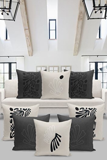 Filamente 8-Piece Throw Pillow Cover Set Linen Tweed Floor View