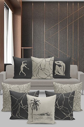 Filamente 8 Piece Throw Pillow Cover Set Linen Tweed Background View (HIGH QUALITY MIKROPETEK FABRIC)