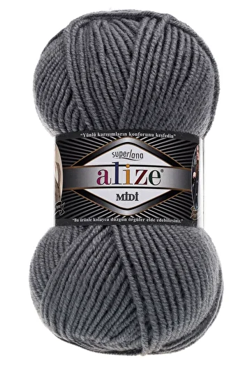 Alize Superlana Midi Knit Lanyard - 87 Charcoal Grey - 100g 170Mt