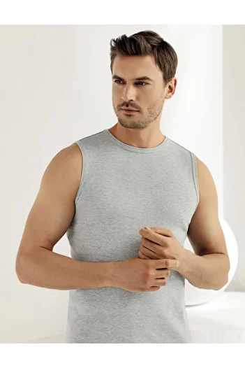 Şahinler Gray Crew Neck Ribbed Men's Undershirt