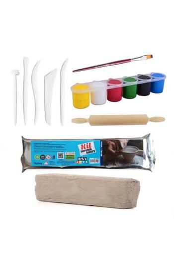 Hobialem Clay Dough Set-2, Ceramic Dough Starter Set, Quilt, Roller, 1 Kg White Clay, Paint, Brush