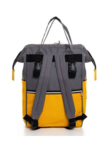 Sahra Gray Yellow Stain Resistant Waterproof Thermal Compartment Striped Mother Baby Care Backpack