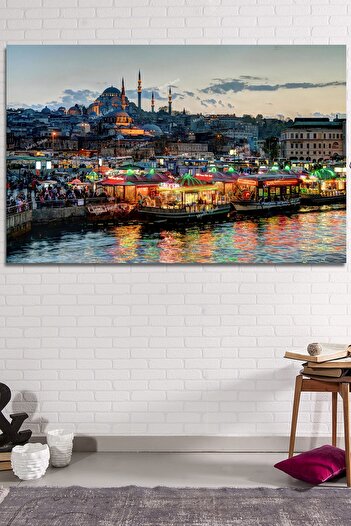 Morfil Sanat Atölyesi Istanbul Fishermen Sunset Decorative City Landscape Canvas Painting