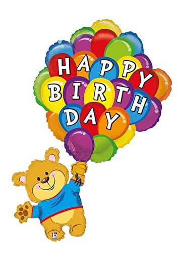 Kazanabil Happy Birthday Cute Bear Foil Balloon 86cm