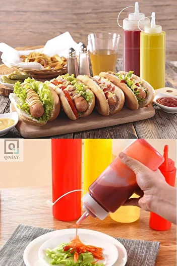 QNİAY Chef Prep Bottle (2 Pieces) Salad Dressing with Lid Olive Oil Ketchup Mayonnaise Squeeze Sauce Bottle 400 Ml