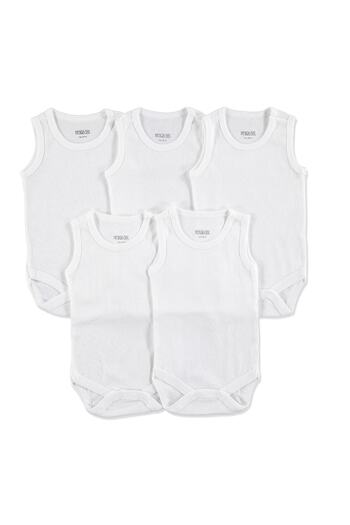 ebebek Hello Baby Baby Basic Ribbed Crew Neck 5-Piece Athlete Body - White