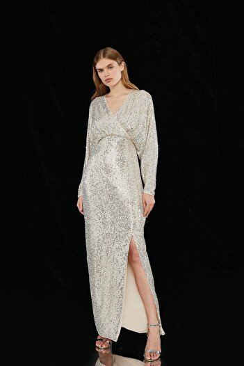 Coast BCC04065 Model - Maxi Length Cross Front Dress with Sequin Detail