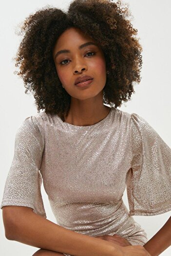 Coast BCC01143 Model - Metallic Open Sleeve Ruche Outfit