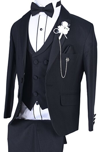 ceocuk Plain Black Fabric Children's Tuxedo Suit