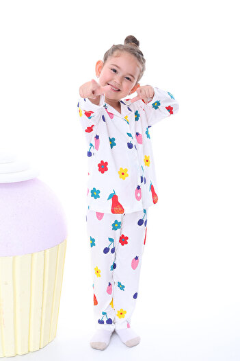 ZUZUNGA 100% Cotton Girl's Pajama Set - Colorful Fruits Patterned and Buttoned