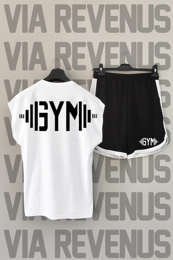 Vordevia Gym Back Printed Zero Sleeve Crew Neck Sports Tshirt and Black Sports Shorts Set