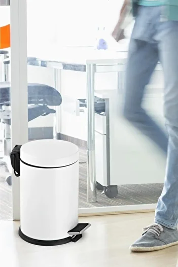 GörSeç White Stainless Trash Can 5 Liter Bathroom Toilet Balcony Kitchen Pedal 5 Liter Trash Can