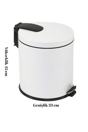 GörSeç 30 Liter White Trash Can Stainless Pedal Garbage Bin Standing 30 Lt Office Luxury Kitchen Garden Bucket