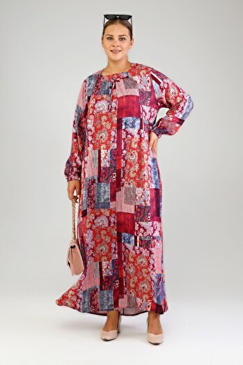 Ferace Φόρεμα μεγάλου μεγέθους Hijab Μακρύ φόρεμα Viscose Plus Size Claret Red