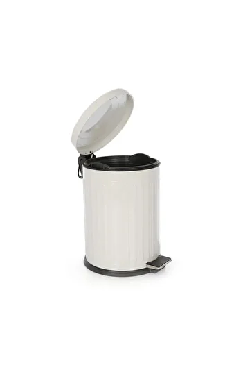 GörSeç Vintage Series Vintage White Bathroom Set with Shock Absorber Pedal Trash Can Wc Toilet Bowl Toilet Brush Set