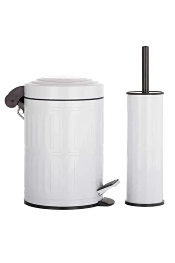 EMIR Vintage 2 Liter Dustbin Trash Can Bathroom Set Striped Model White 5 Liter And WC Brush Set