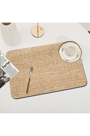 3D ELSE HALI Else Jute Patterned Washable Non-Slip Rectangular Placemat Under Dish