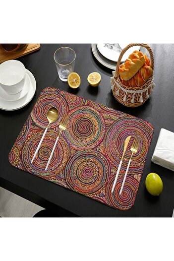 Else Dekor Jute Patterned Washable Non-Slip Rectangular American Service Plate Under Plate