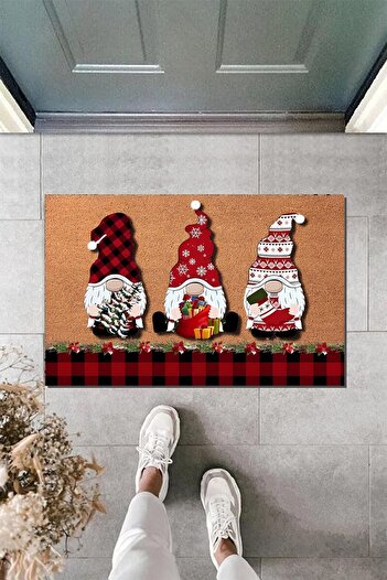 Else Dekor Else Cute Gnomes Christmas New Year Patterned Modern Interior and Exterior Doormat