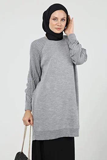 ilmek Women's Sleeve Hair Knit Winter Long Knitwear Hijab Tunik 4303