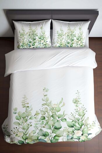 3D ELSE HALI Eucalyptus Floral Ivy Pattern Printed Cotton Satin Double Duvet Cover Set