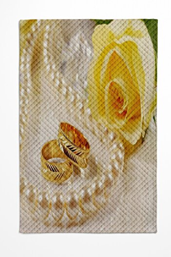 3D ELSE HALI Yellow Rose Patterned Rings - Decorative Bed Pique Set, Double