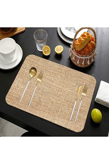 3D ELSE HALI Else Jute Patterned Washable Non-Slip Rectangular Placemat Under Dish