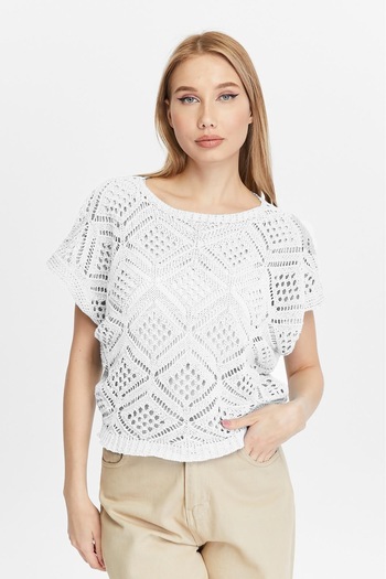 FEMELLE White Perforated Cotton Knitwear Women's Blouse - Standard Size