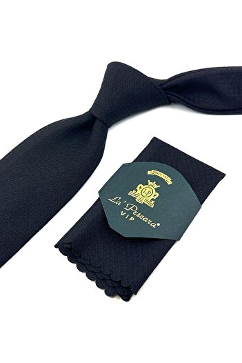 Kravatkolik Black - Brown Plain Pattern Classic Wool Tie with Handkerchief KK12097