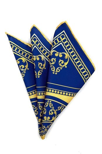 La Pescara Yellow - Navy Blue Motif Pattern Men's Pocket Handkerchief Sps570-4