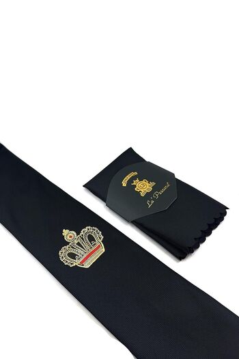 La Pescara Black Plain King Crown Emblem Printed Tie Kk11692